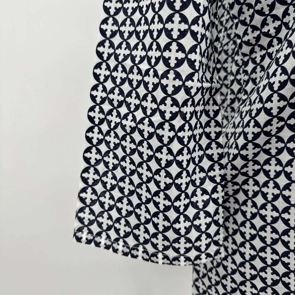 CHARLESTON SHOE CO. NAVY & WHITE COTTON Geometric LOGO 3/4 SLVS TUNIC SM‎ NEW